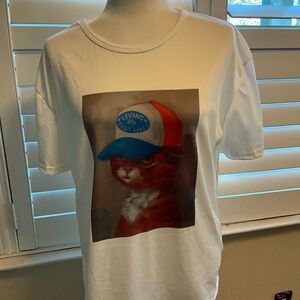 Handmade Fun Cat with living my best lives hat t-shirt white XL